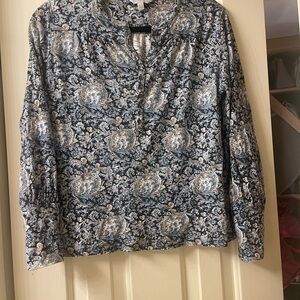 Lucky Brand Navy and Beige Patterned Blouse